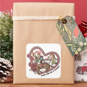 western valentine cupid cowboy square sticker