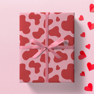 Western Valentines Day Cow Print Cowgirl Pink Red Wrapping Paper