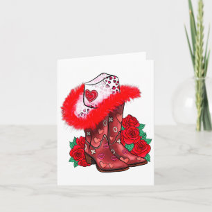 Western Valentines Day Cowgirl Boots Yeehaw Howdy  Card