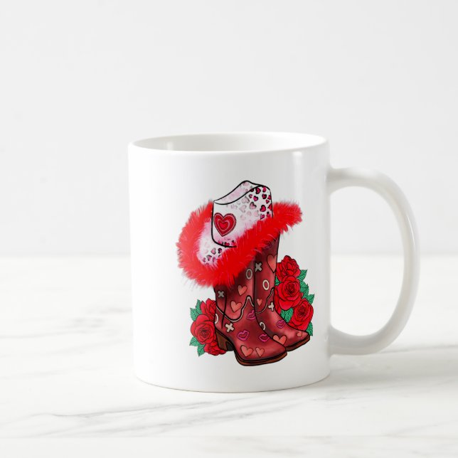 Western Valentines Day Cowgirl Boots Yeehaw Howdy  Coffee Mug (Right)