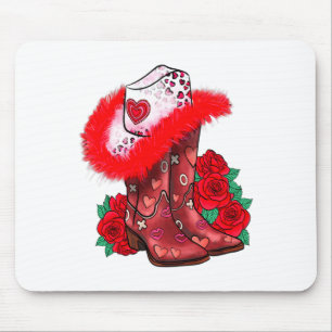 Western Valentines Day Cowgirl Boots Yeehaw Howdy  Mouse Pad