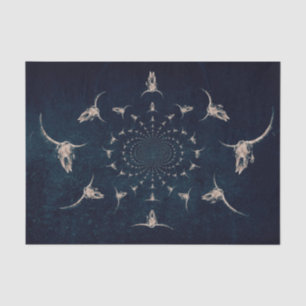 Western Vintage Antique Sepia Dark Blue Bull Skull Tissue Paper