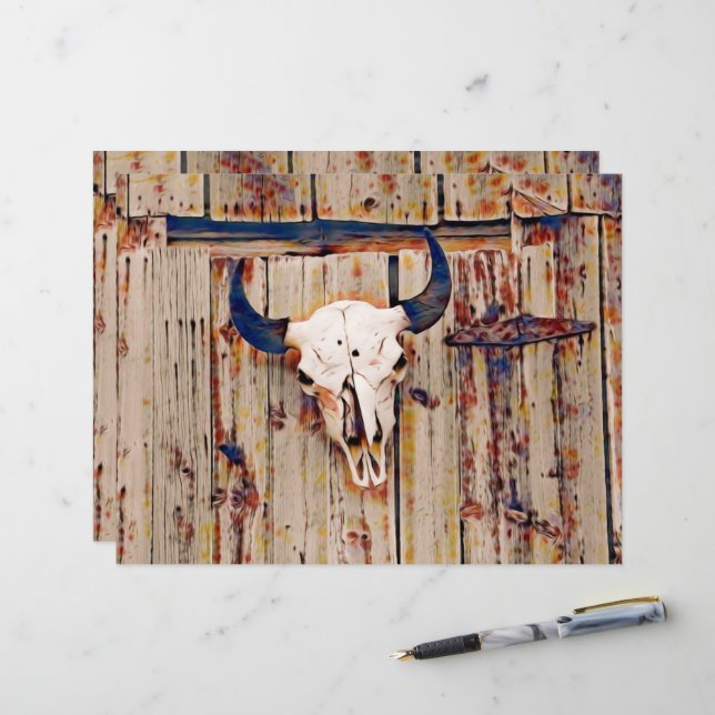 Western Vintage Bull Skull Rustic Brown Barn (Front/Back In Situ)