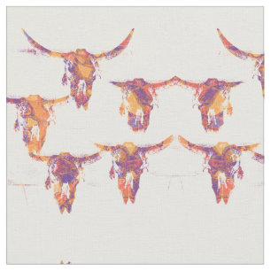 Western Vintage Bull Skulls Purple Gold Country Fabric