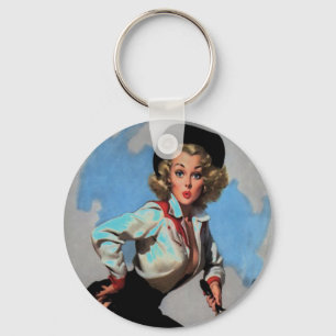 Western Vintage Cowgirl Keychain