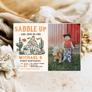 Western Vintage Desert First Rodeo 1st Birthday  Invitation