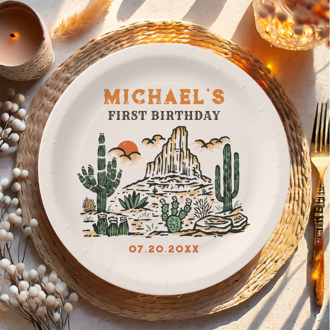 Western Vintage Desert Rodeo 1st Birthday  Paper Plate (Creator Uploaded)