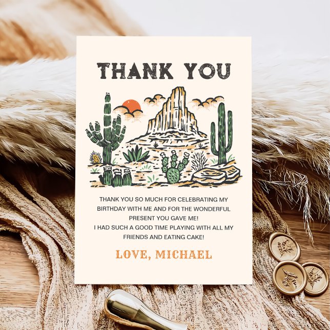 Western Vintage Desert Rodeo Birthday  Thank You Card (Creator Uploaded)