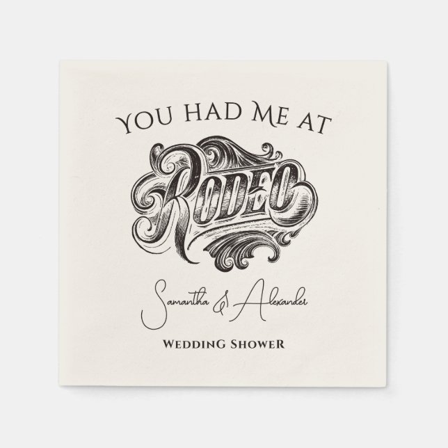 Western Vintage Rodeo Black Bridal Couples Shower Napkin (Front)