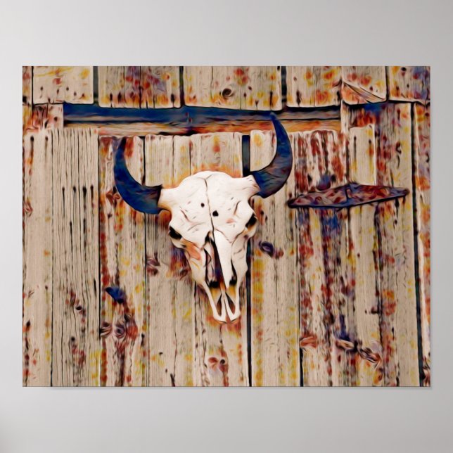 Western Vintage Rustic Bull Skull Brown Barn Poster (Front)