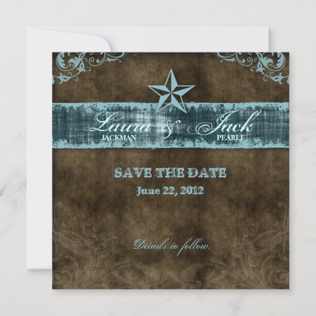 Western Vintage Save the Date Card Blue Star (Front)