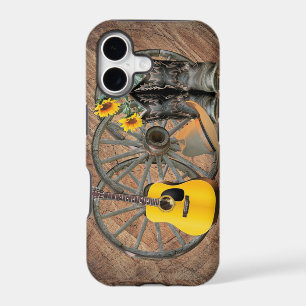 Western Wagon Wheel Guitar Cowboy boots Sunflower