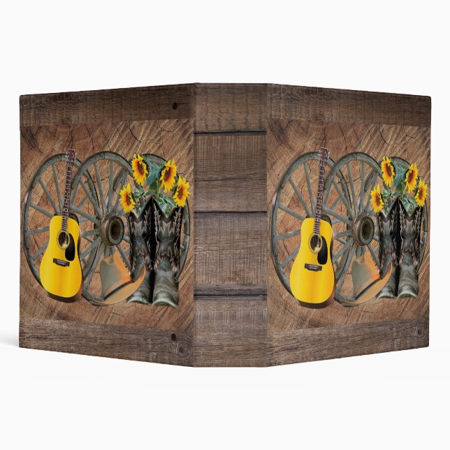 Western Wagon Wheel Guitar Cowboy boots Sunflower  Binder (Background)