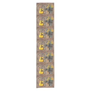 Western Wagon Wheel Guitar Cowboy boots Sunflower Short Table Runner