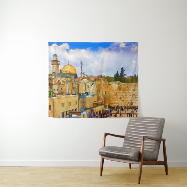 Western Wall in Jerusalem (Wall of Sorrow) Tapestry (In Situ (Horizontal))