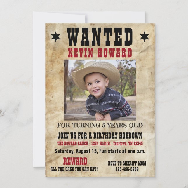 Western Wanted Poster Birthday Invitation (Front)