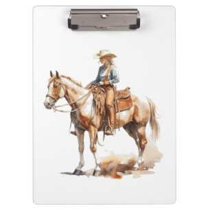Western Watercolor Blonde Cowgirl, custom Clipboard