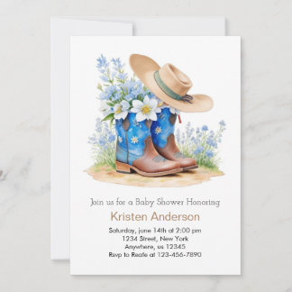 Western Watercolor Boots and Hat Baby Shower Invitation