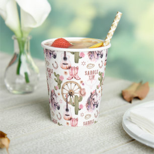 Western Watercolor Cowgirl Baby Shower  Paper Cups