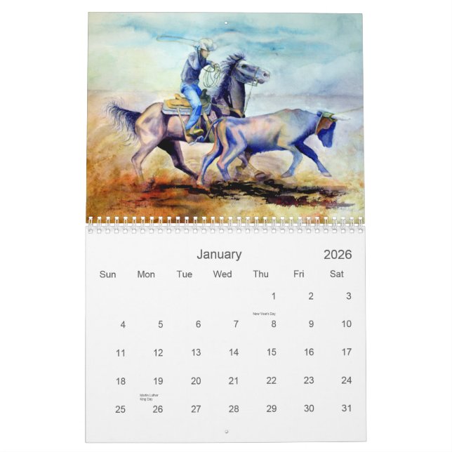 Western Watercolors Calendar (Jan 2026)