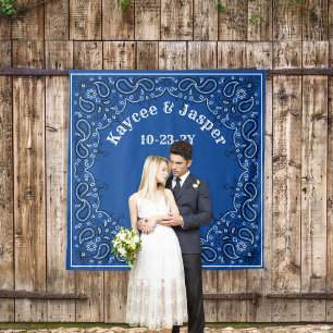 Western Wedding Blue Bandana Photo Backdrop Tapestry