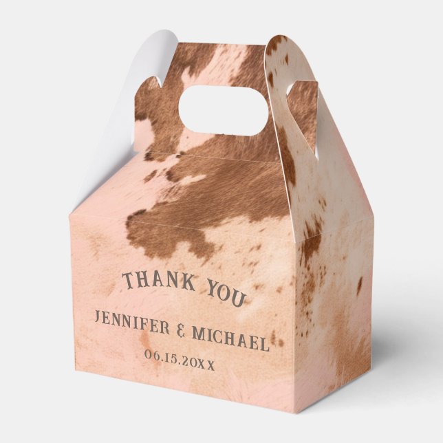 Western Wedding Blush Cowhide Country Favor Box (Front Side)