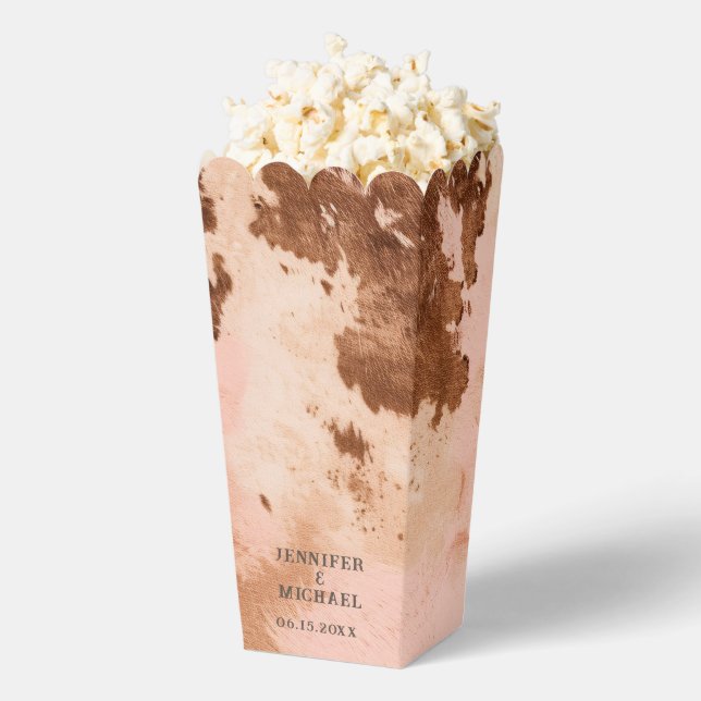 Western Wedding Blush Cowhide Country Popcorn Favor Box (Popped)