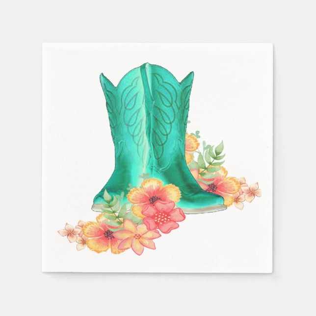 Western Wedding Cowboy Boots Flowers Custom Name Napkin (Front)