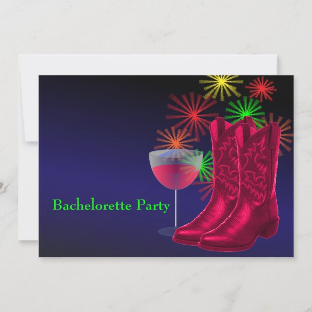 Western Wedding Cowboy Boots Wine Bachelorette Invitation (Front)