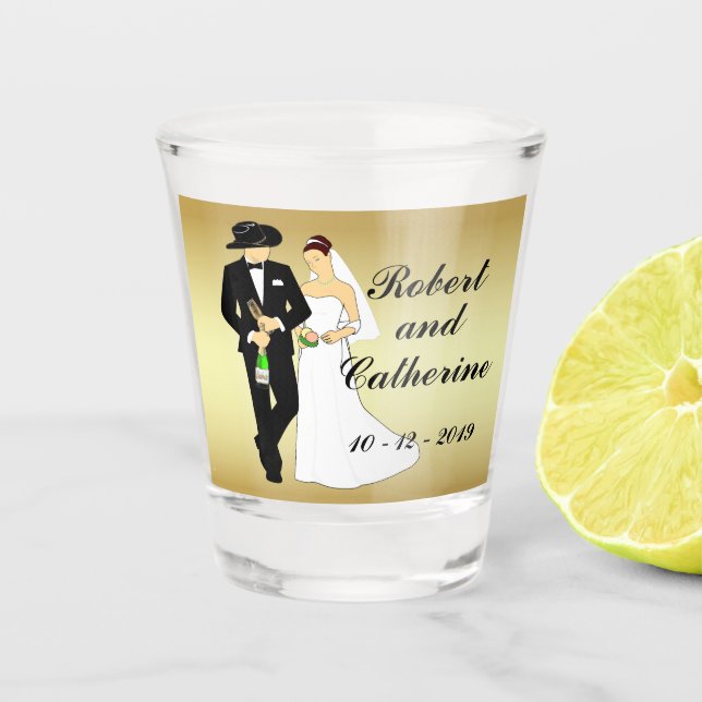 Western Wedding Cowboy Groom and Bride Personalize Shot Glass (Front)