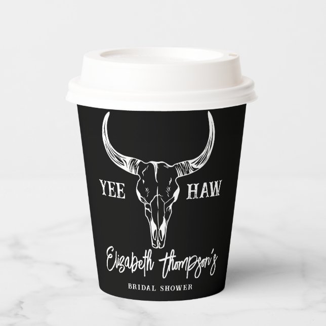 Western Wedding Custom Bridal Shower Modern Black Paper Cups (Front)