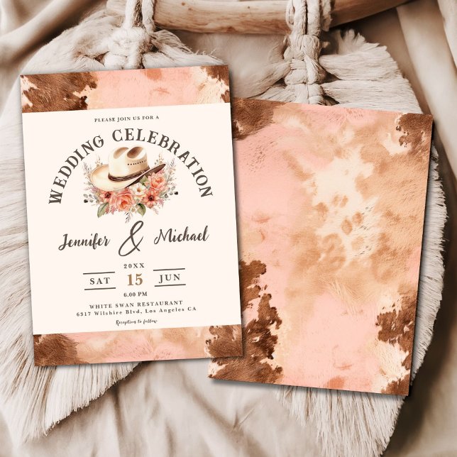 Western Wedding Invitation Blush Cowhide Invite (Creator Uploaded)
