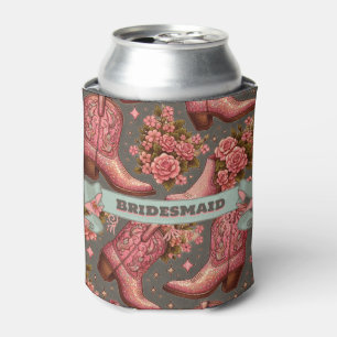 Western Wedding Pink Cowboy Boots Bridesmaid  Can Cooler