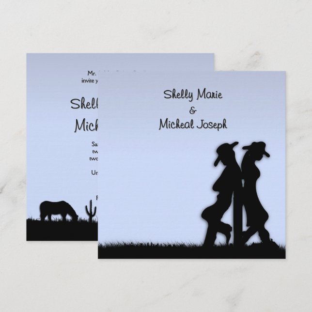 Western Wedding Theme Invitation Blue (Front/Back)
