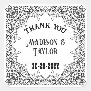 Western Wedding White Bandana Thank You Favour Square Sticker