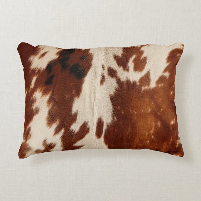 Western White Brown Black Cowhide Accent Pillow (Front)