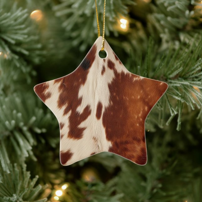 Western White Brown Black Cowhide Ceramic Ornament (Tree)