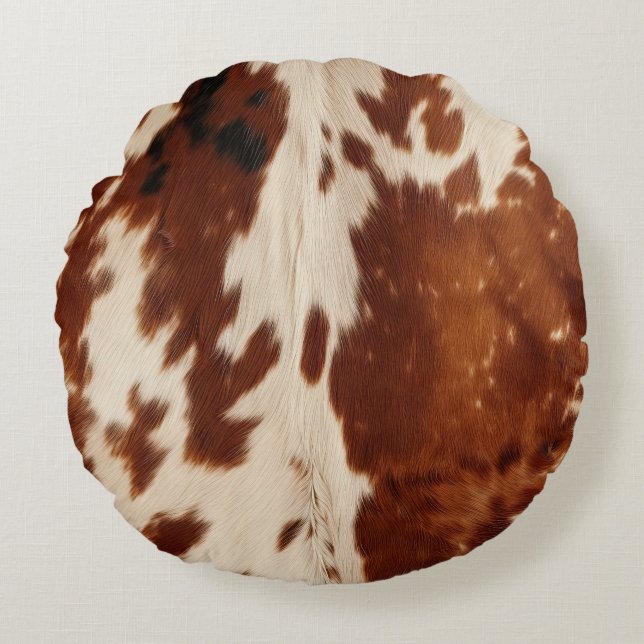Western White Brown Black Cowhide Round Pillow (Front)
