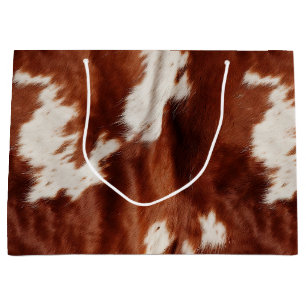 Western White Brown Cowhide Animal Print Large Gift Bag