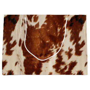 Western White Brown Cowhide Large Gift Bag