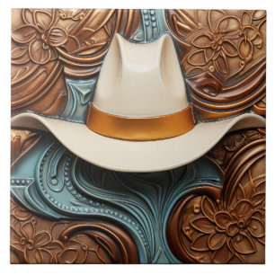 Western White Ranch Cowboy Hat Tile