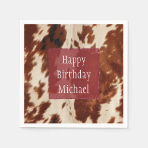 Western White Spotted Brown Black Cowhide Napkin