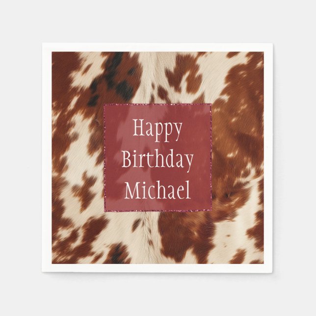 Western White Spotted Brown Black Cowhide Napkin (Front)