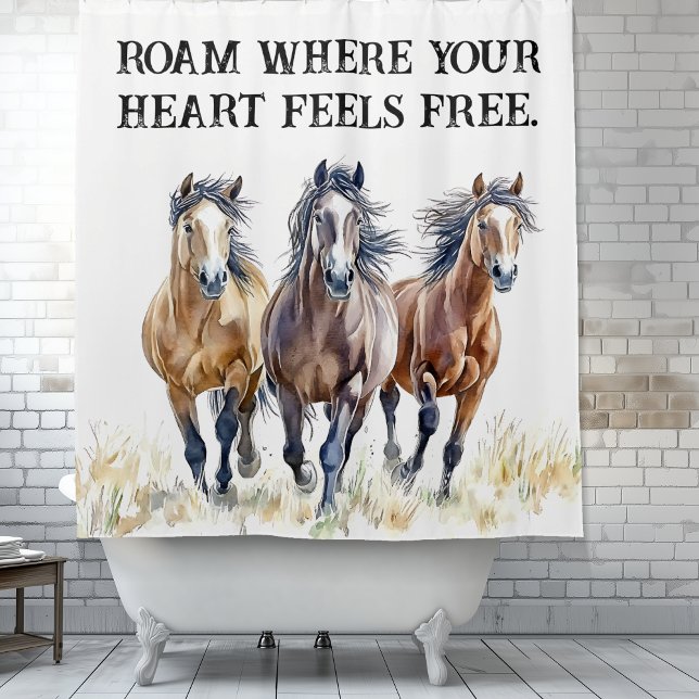 Western Wild & Free Mustang Horses (Roam where your heart feels free.  Wild western mustang horse trio shower curtain.)