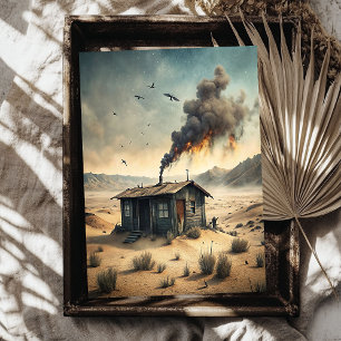 Western wild west small wooden house in prairie tissue paper