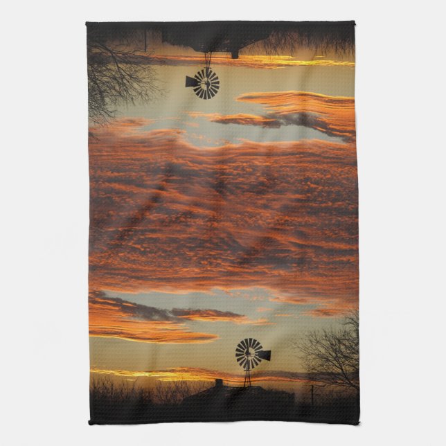 Western Windmill Sunset Kitchen Towel (Vertical)
