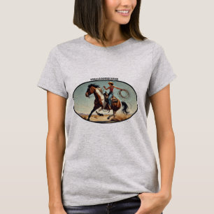 Western Woman Cowgirl on a Horse with a Rope URM T-Shirt