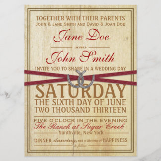 Western, Wood and Red Ribbon Wedding Invitation
