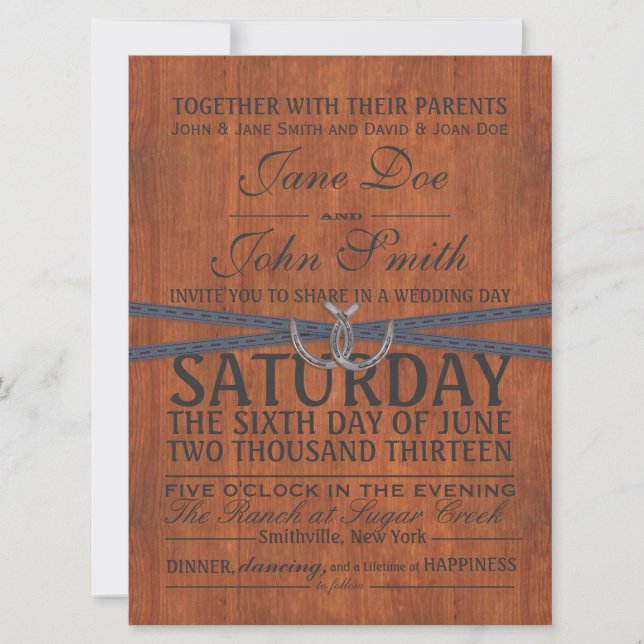 Western, Wood and Ribbon Wedding Invitation (Front)