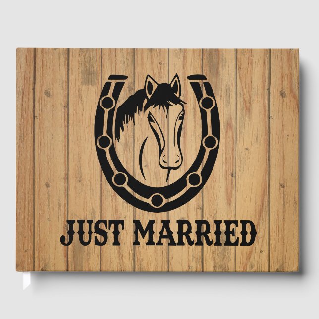 Western Wood Wedding Horse Equestrian Rustic Guest Book (Front)